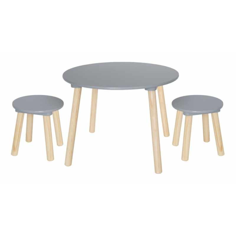 Asztal 2 székkel fából - ezüstszürke